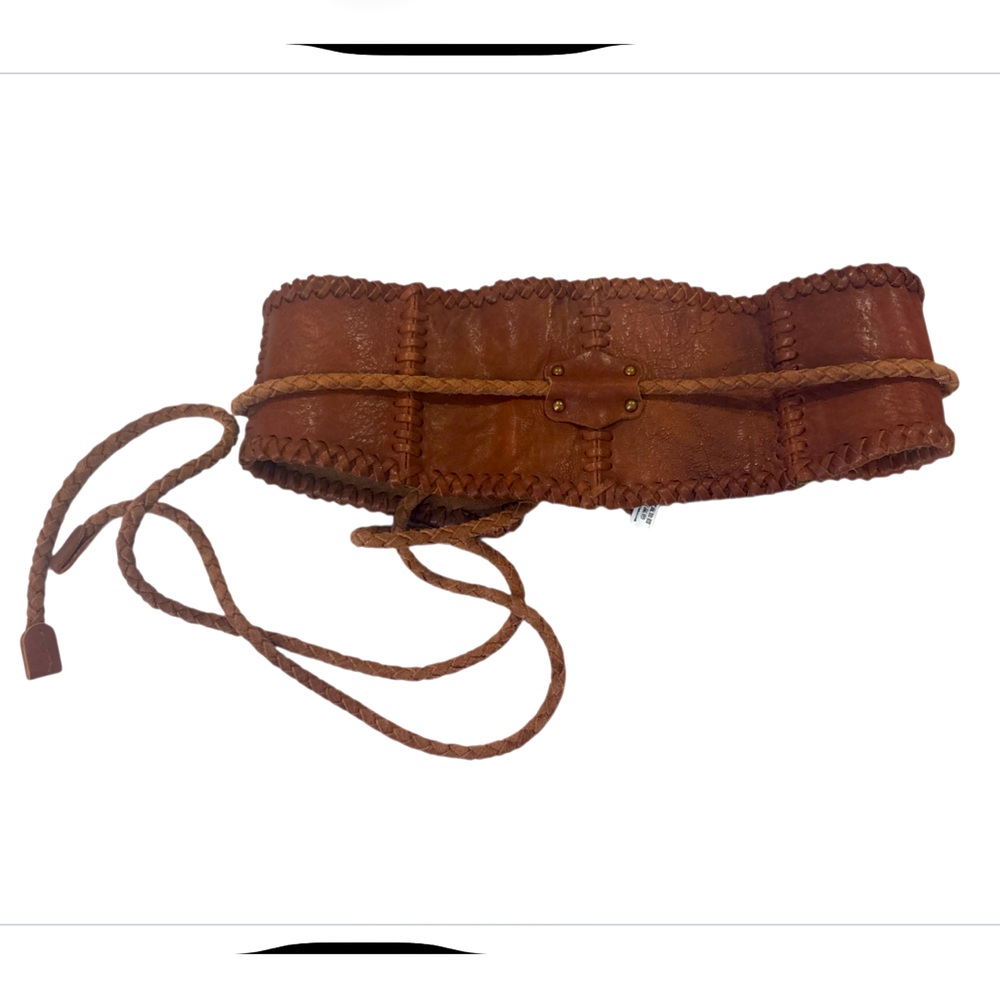 Free People Tan Leather Braided Belt